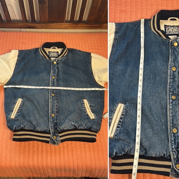 Vintage Denim Trucker Varsity Bomber Jacket Puff Quilted lining Mens Large - Picture 14 of 16